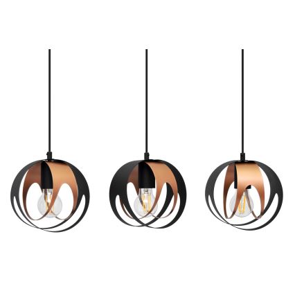 Luster na sajli MOONLIGHT 3xE27/15W/230V crna/bakrena