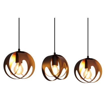 Luster na sajli MOONLIGHT 3xE27/15W/230V crna/bakrena