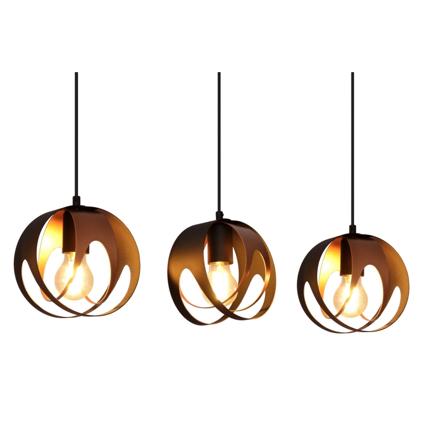 Luster na sajli MOONLIGHT 3xE27/15W/230V crna/bakrena