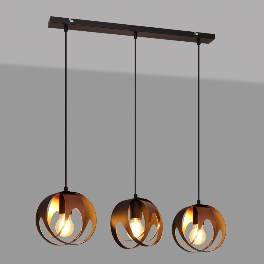 Luster na sajli MOONLIGHT 3xE27/15W/230V crna/bakrena
