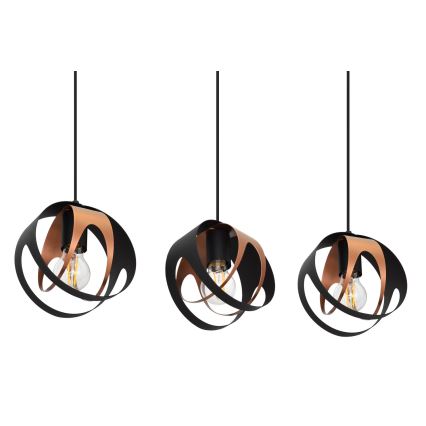 Luster na sajli MOONLIGHT 3xE27/15W/230V crna/bakrena