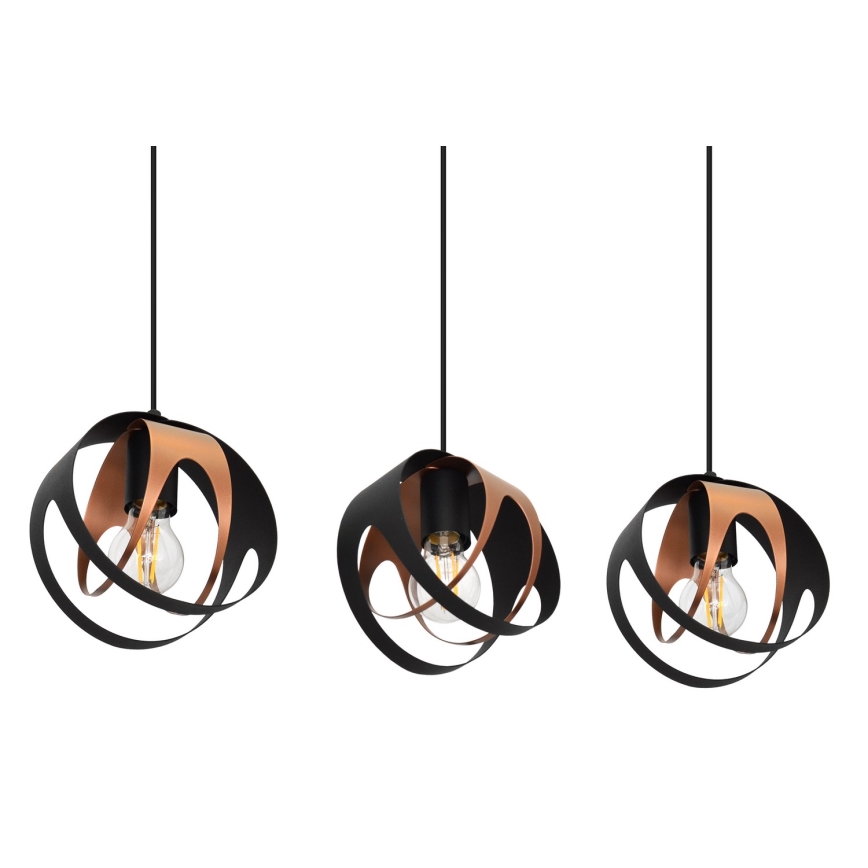 Luster na sajli MOONLIGHT 3xE27/15W/230V crna/bakrena