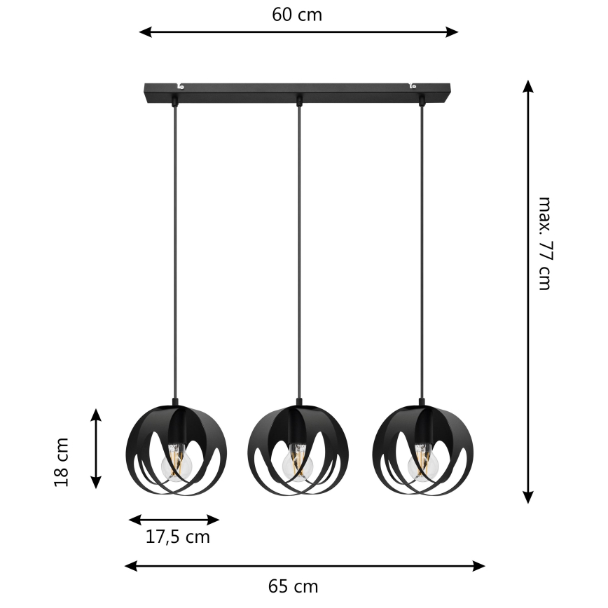 Luster na sajli MOONLIGHT 3xE27/15W/230V crna