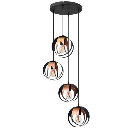 Luster na sajli MOONLIGHT 4xE27/15W/230V crna/bakrena