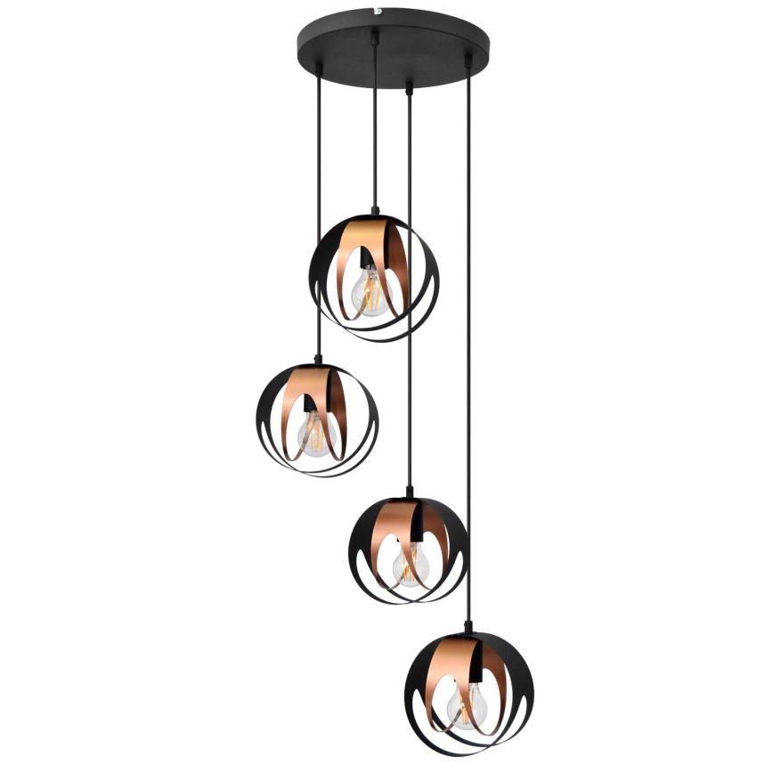 Luster na sajli MOONLIGHT 4xE27/15W/230V crna/bakrena