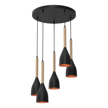 Luster na sajli MUZA 5xE27/15W/230V crna/bež/bakrena/bukva