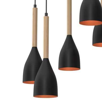 Luster na sajli MUZA 5xE27/15W/230V crna/bež/bakrena/bukva