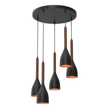 Luster na sajli MUZA 5xE27/15W/230V crna/smeđa/bakrena/bukva
