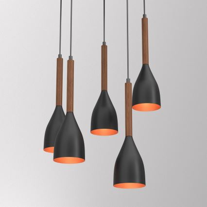 Luster na sajli MUZA 5xE27/15W/230V crna/smeđa/bakrena/bukva