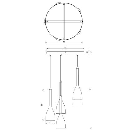 Luster na sajli MUZA 5xE27/15W/230V crna/smeđa/bakrena/bukva