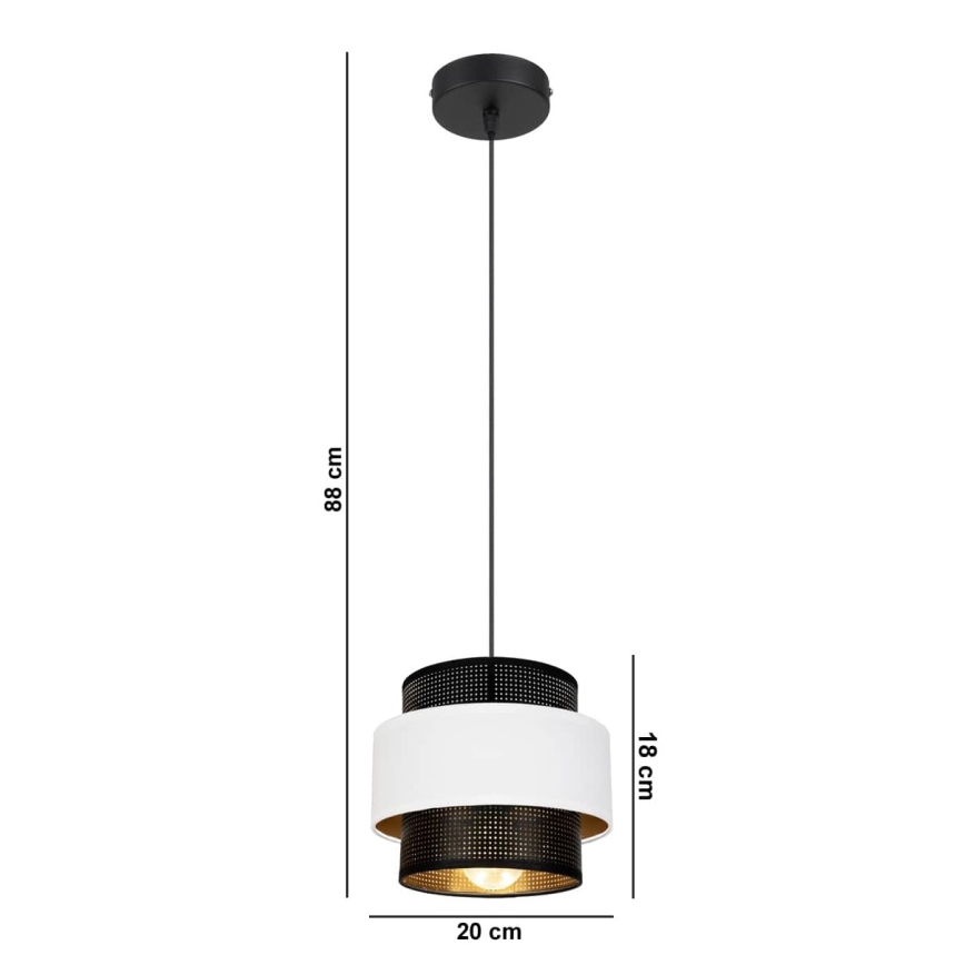Luster na sajli NESS 1xE27/60W/230V crna/bijela