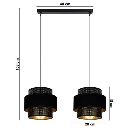 Luster na sajli NESS 2xE27/60W/230V crna