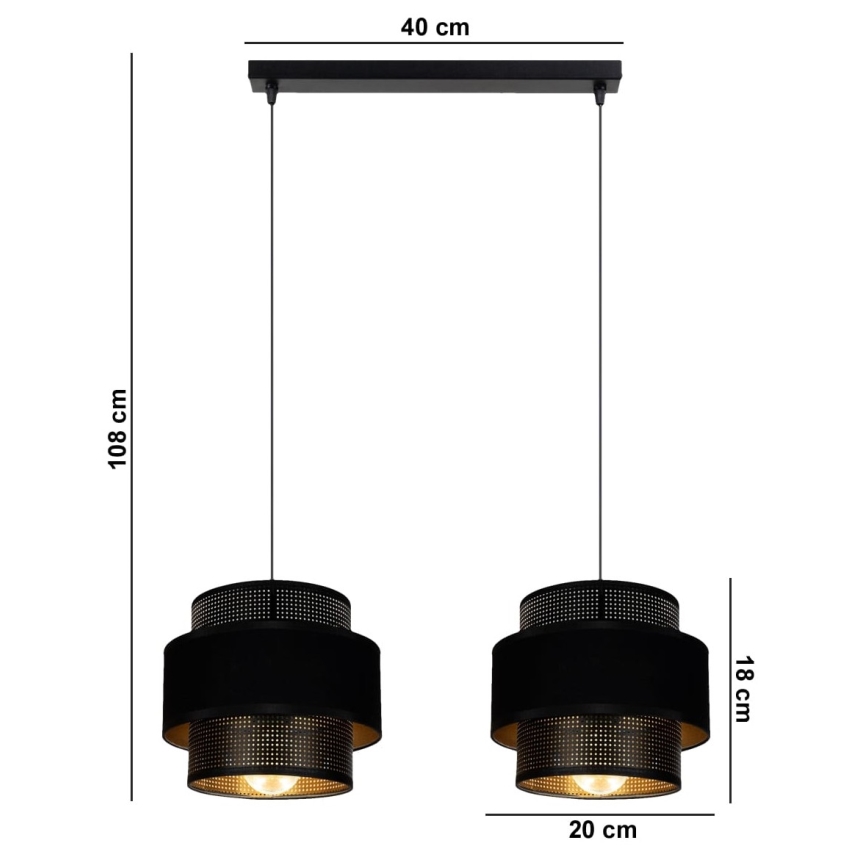 Luster na sajli NESS 2xE27/60W/230V crna