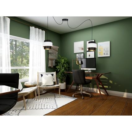 Luster na sajli NESS 2xE27/60W/230V pauk crna/bijela