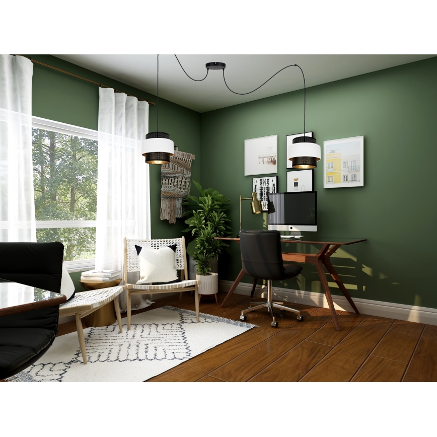 Luster na sajli NESS 2xE27/60W/230V pauk crna/bijela