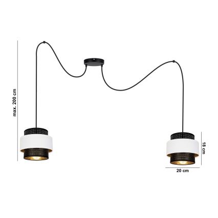 Luster na sajli NESS 2xE27/60W/230V pauk crna/bijela