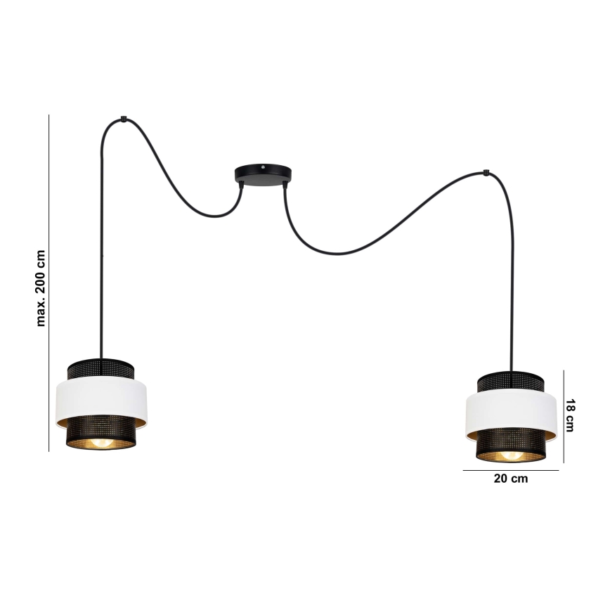 Luster na sajli NESS 2xE27/60W/230V pauk crna/bijela