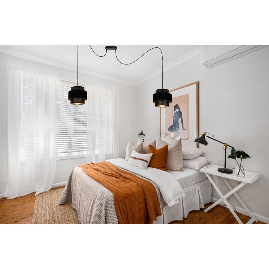 Luster na sajli NESS 2xE27/60W/230V pauk crna