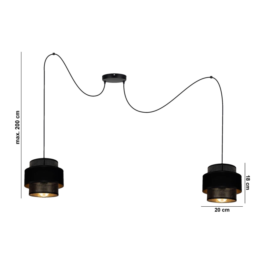 Luster na sajli NESS 2xE27/60W/230V pauk crna