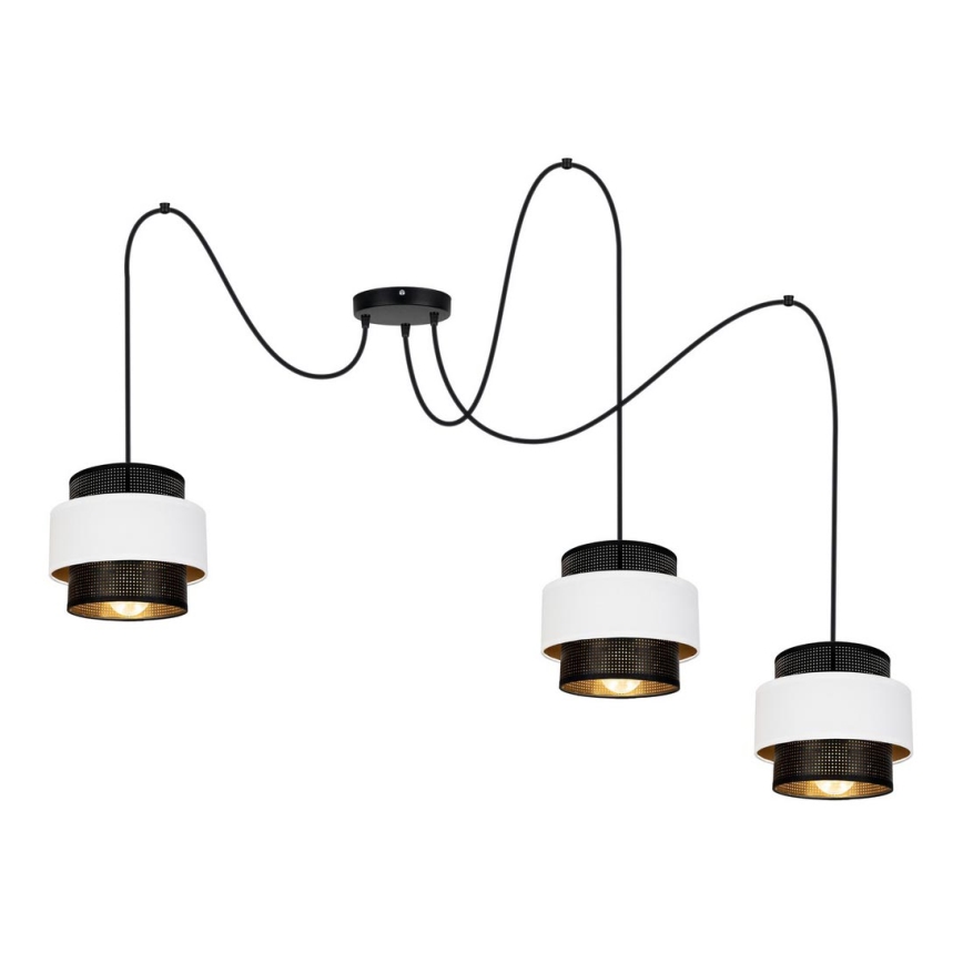 Luster na sajli NESS 3xE27/60W/230V pauk crna/bijela