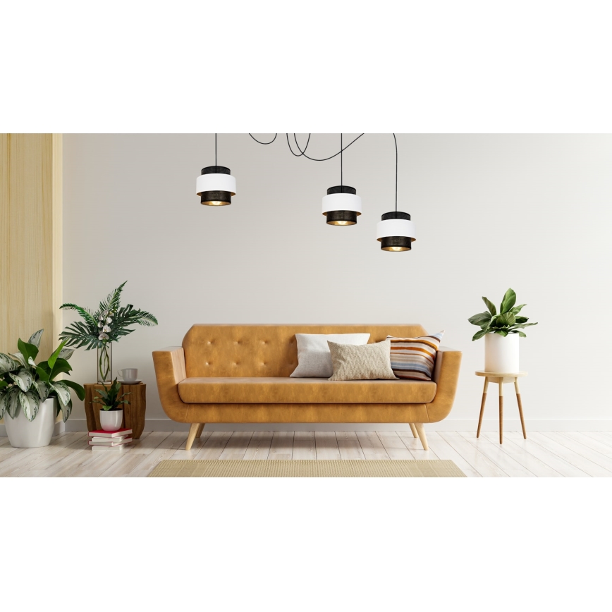 Luster na sajli NESS 3xE27/60W/230V pauk crna/bijela
