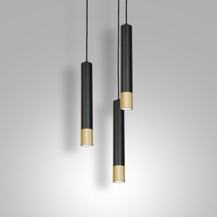 Luster na sajli NEST 3xGU10/8W/230V crna/zlatna okrugli