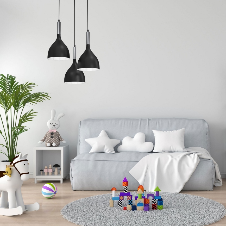 Luster na sajli NOAK 3xE27/15W/230V crna/sjajni krom