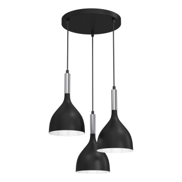 Luster na sajli NOAK 3xE27/15W/230V crna/sjajni krom