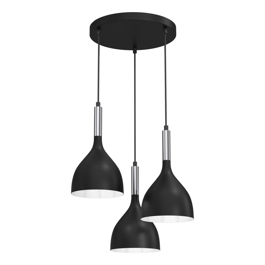 Luster na sajli NOAK 3xE27/15W/230V crna/sjajni krom