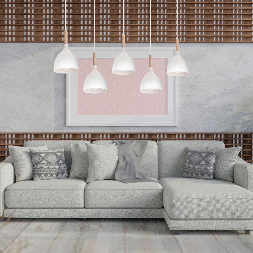 Luster na sajli NOAK 5xE27/15W/230V bijela/bukva