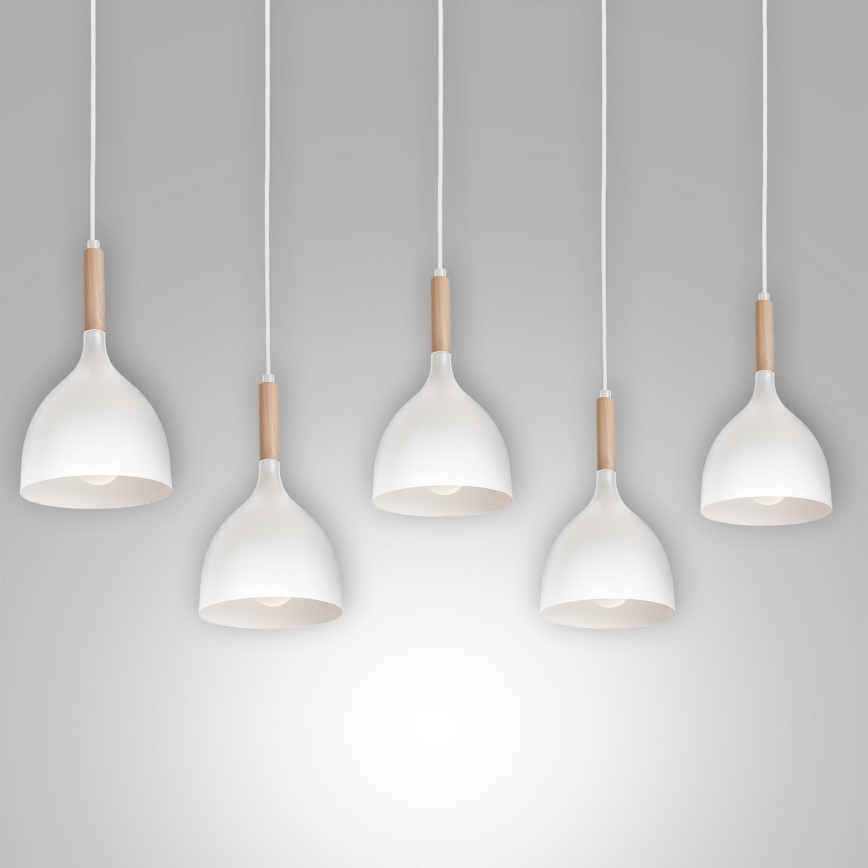 Luster na sajli NOAK 5xE27/15W/230V bijela/bukva