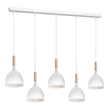 Luster na sajli NOAK 5xE27/60W/230V bijela/drvo