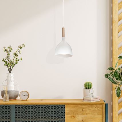 Luster na sajli NOAK WOOD 1xE27/15W/230V bijela/bukva