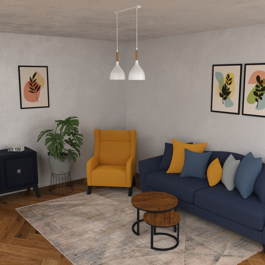 Luster na sajli NOAK WOOD 2xE27/15W/230V bijela/bukva