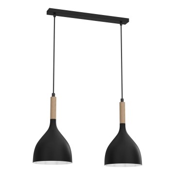 Luster na sajli NOAK WOOD 2xE27/15W/230V crna/bukva