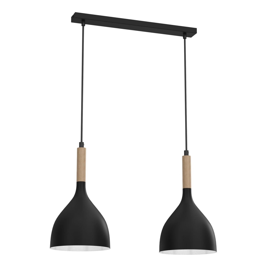 Luster na sajli NOAK WOOD 2xE27/15W/230V crna/bukva