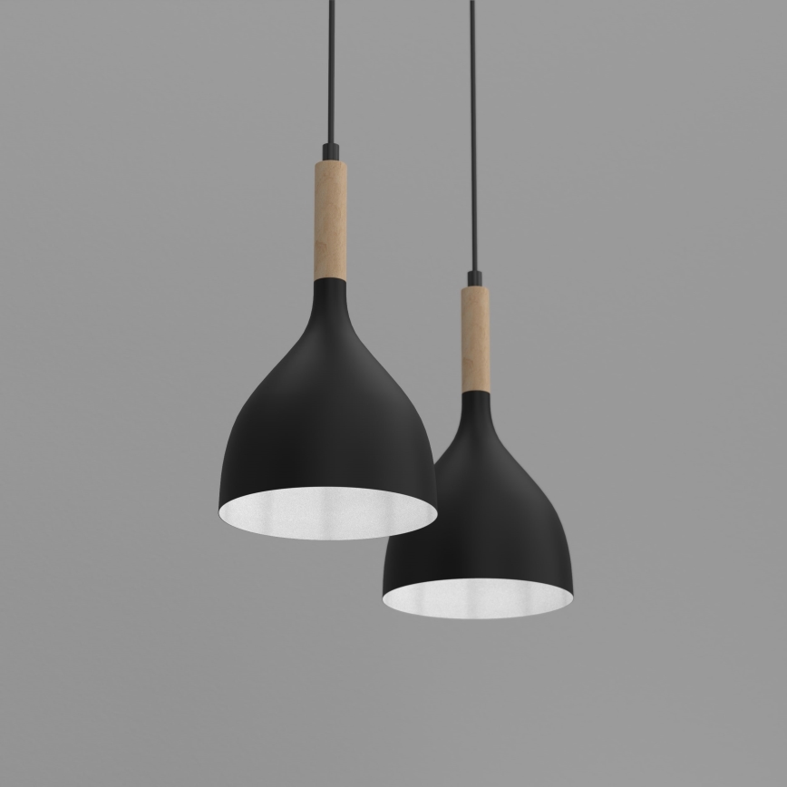 Luster na sajli NOAK WOOD 2xE27/15W/230V crna/bukva