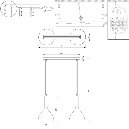 Luster na sajli NOAK WOOD 2xE27/15W/230V crna/bukva