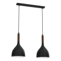 Luster na sajli NOAK WOOD 2xE27/15W/230V crna/bukva