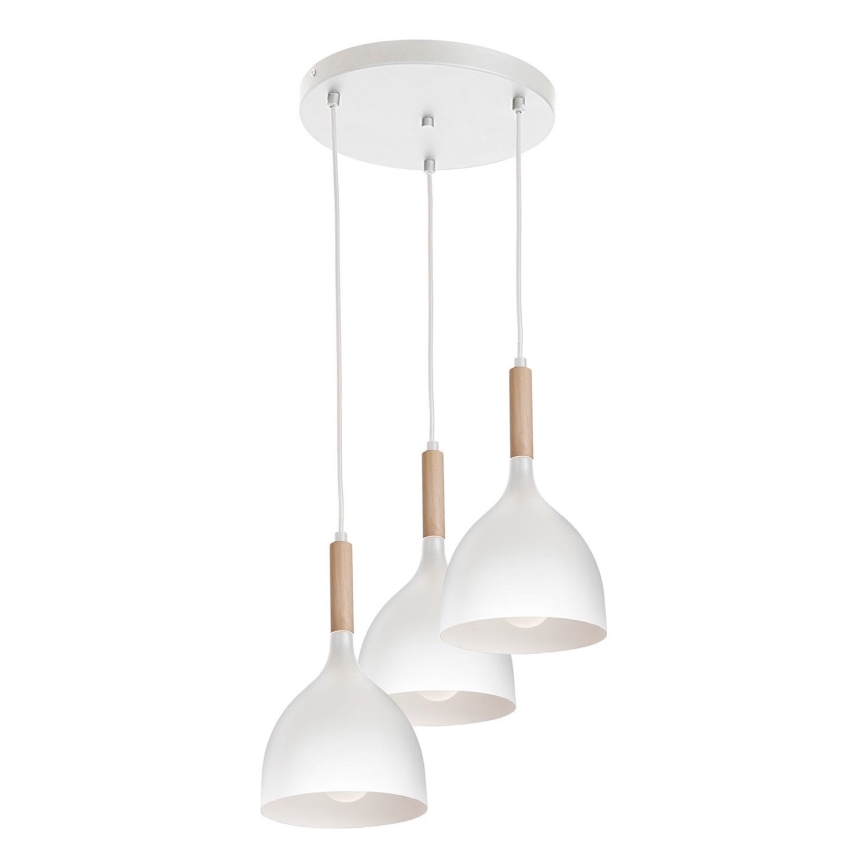 Luster na sajli NOAK WOOD 3xE27/15W/230V bijela/bukva