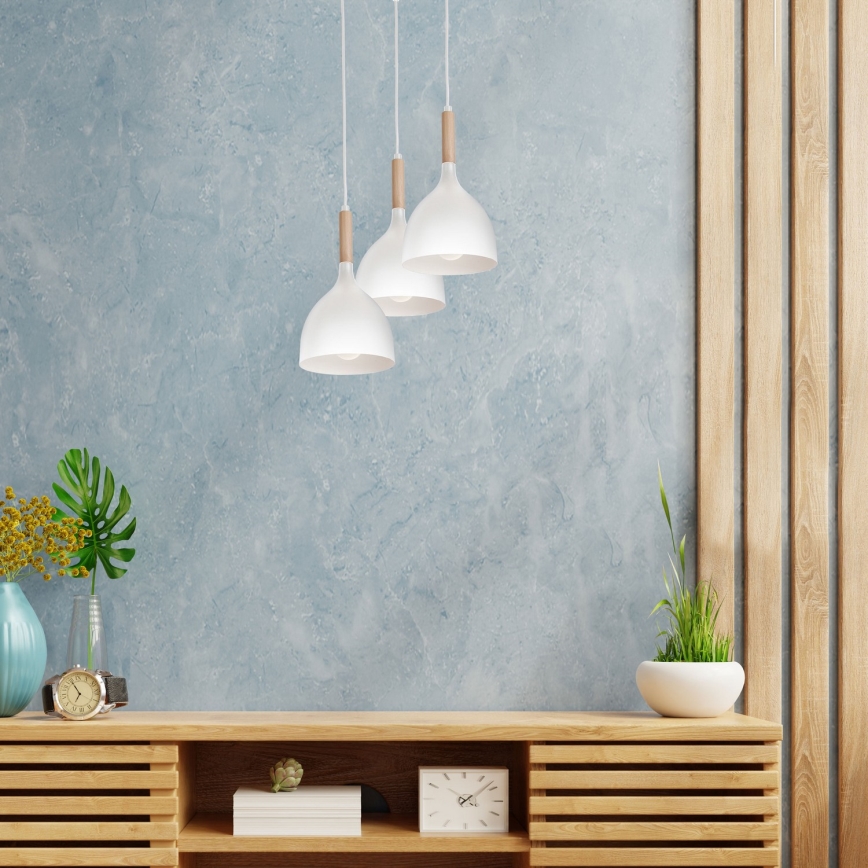 Luster na sajli NOAK WOOD 3xE27/15W/230V bijela/bukva