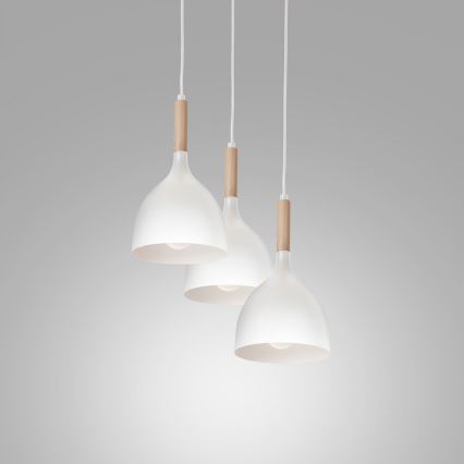Luster na sajli NOAK WOOD 3xE27/15W/230V bijela/bukva