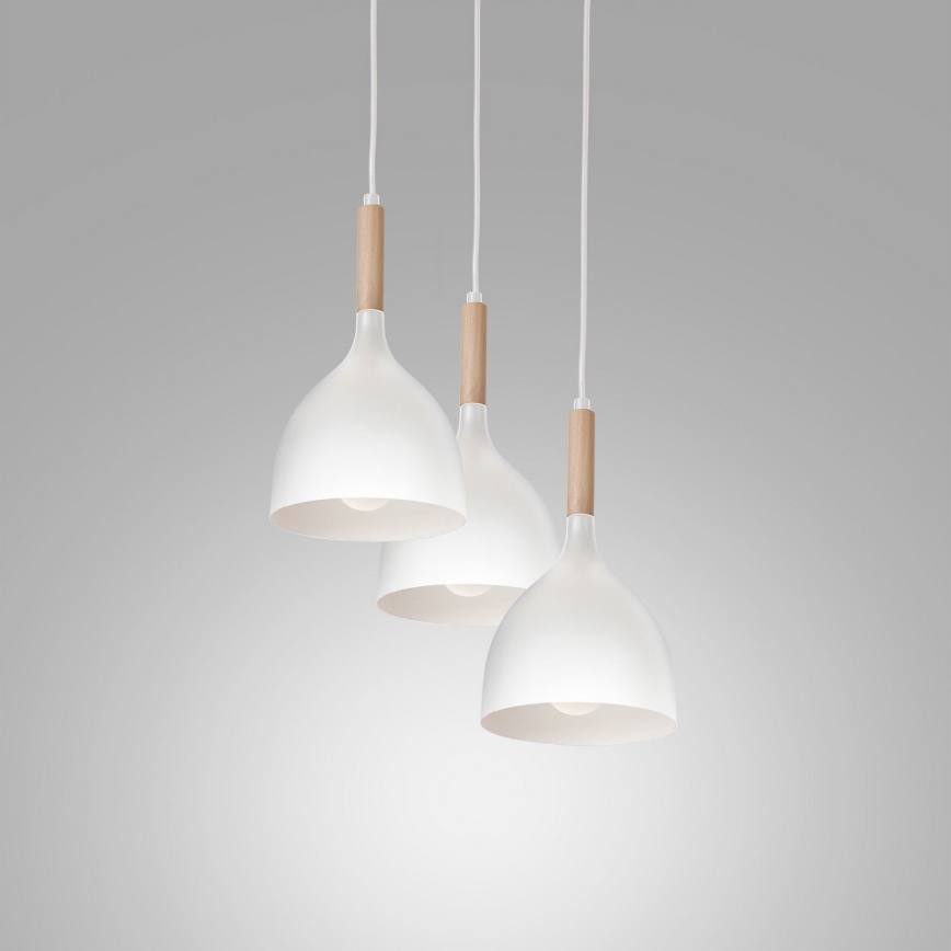 Luster na sajli NOAK WOOD 3xE27/15W/230V bijela/bukva