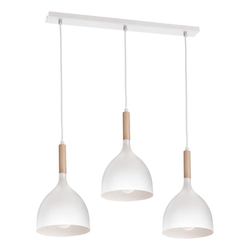 Luster na sajli NOAK WOOD 3xE27/15W/230V bijela/bukva