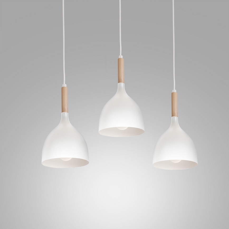 Luster na sajli NOAK WOOD 3xE27/15W/230V bijela/bukva