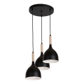 Luster na sajli NOAK WOOD 3xE27/15W/230V crna/bukva