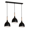 Luster na sajli NOAK WOOD 3xE27/15W/230V crna/bukva