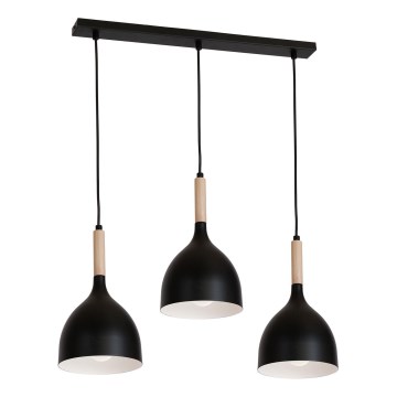 Luster na sajli NOAK WOOD 3xE27/15W/230V crna/bukva