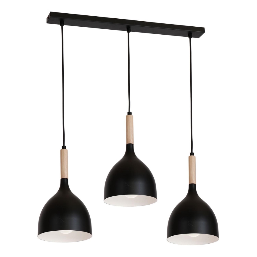 Luster na sajli NOAK WOOD 3xE27/15W/230V crna/bukva