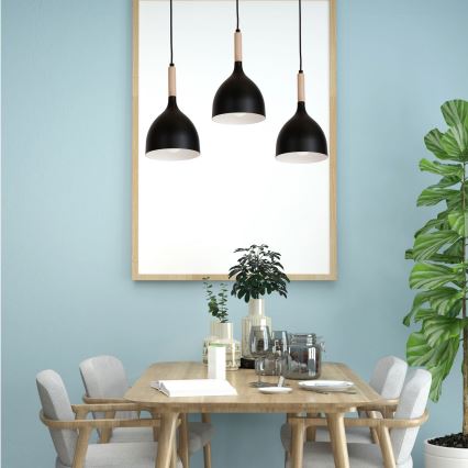 Luster na sajli NOAK WOOD 3xE27/15W/230V crna/bukva